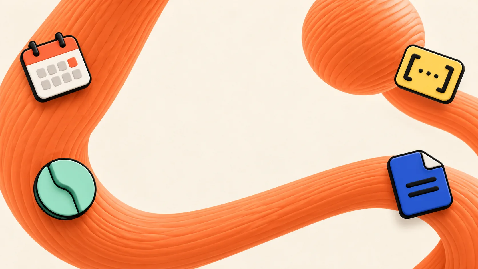Orange folded forms moving through a warm paper field